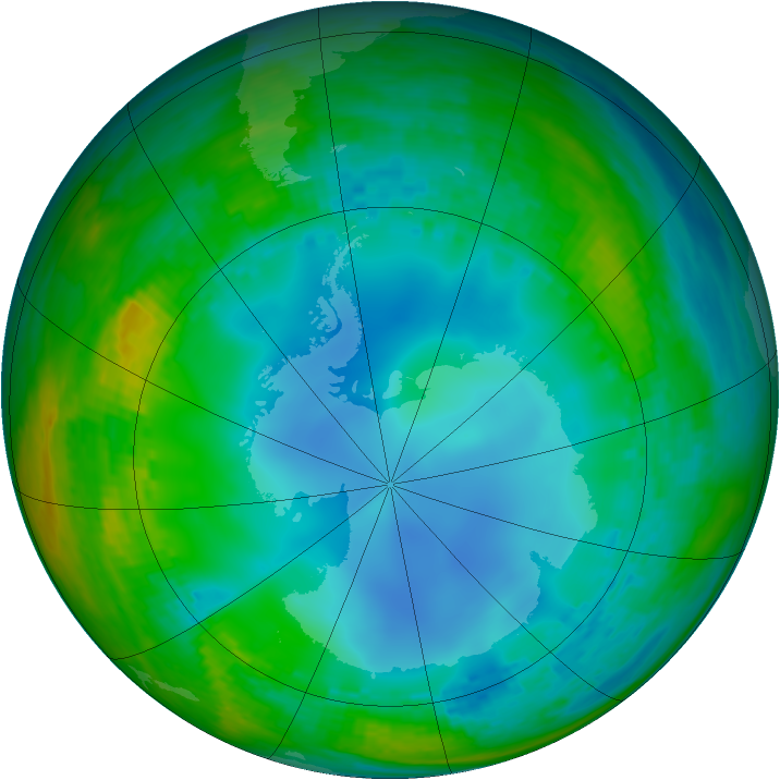 Antarctic ozone map for 14 July 2003